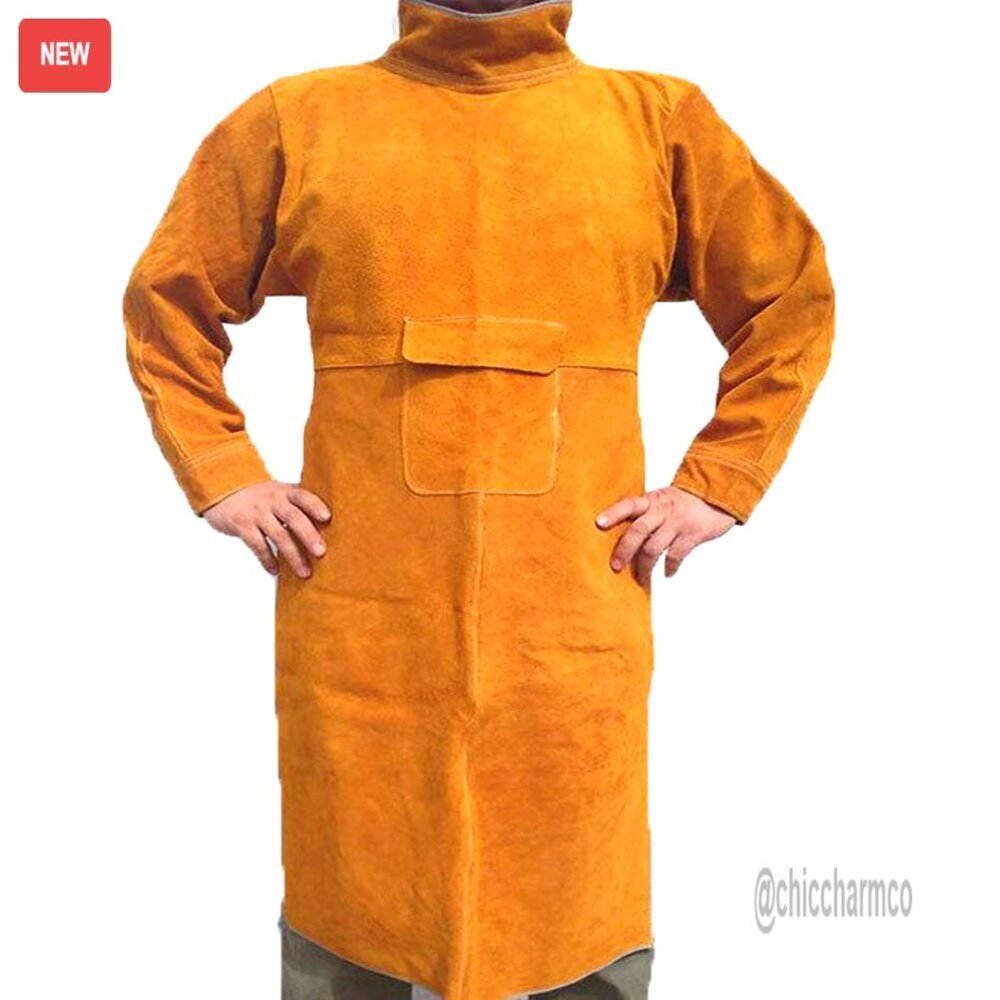 Heavy Duty Leather Welding Apron with Sleeves Heat Flame Resistant Jacket